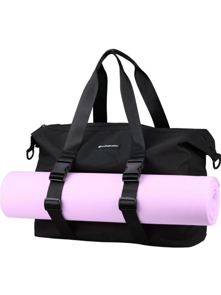Women's Gym Tote Bag With Adjustable Yoga Mat Holder Carrier Shoulder Bag Black